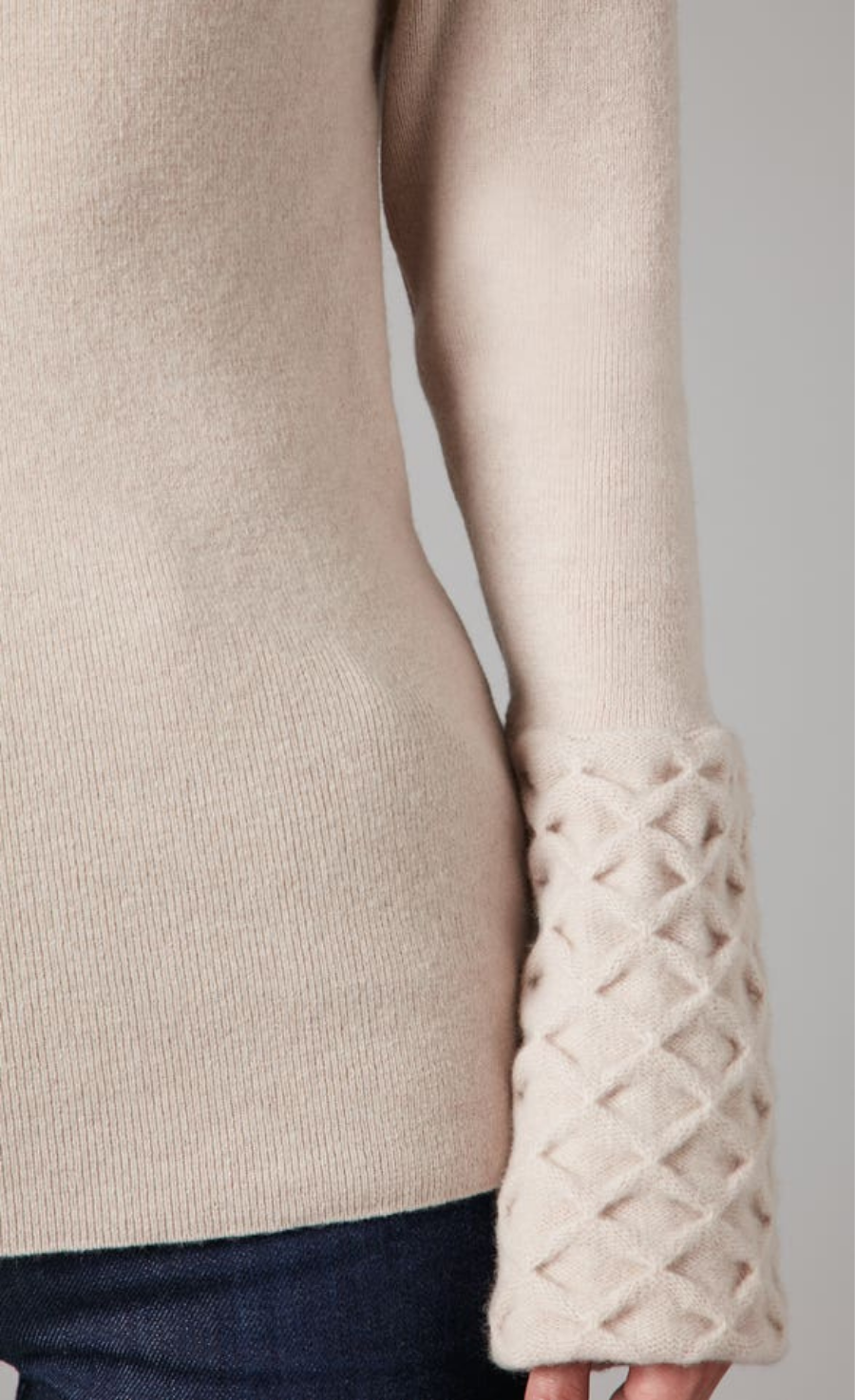 Honeycomb Knit Longer Sleeve Jumper - Buttermilk