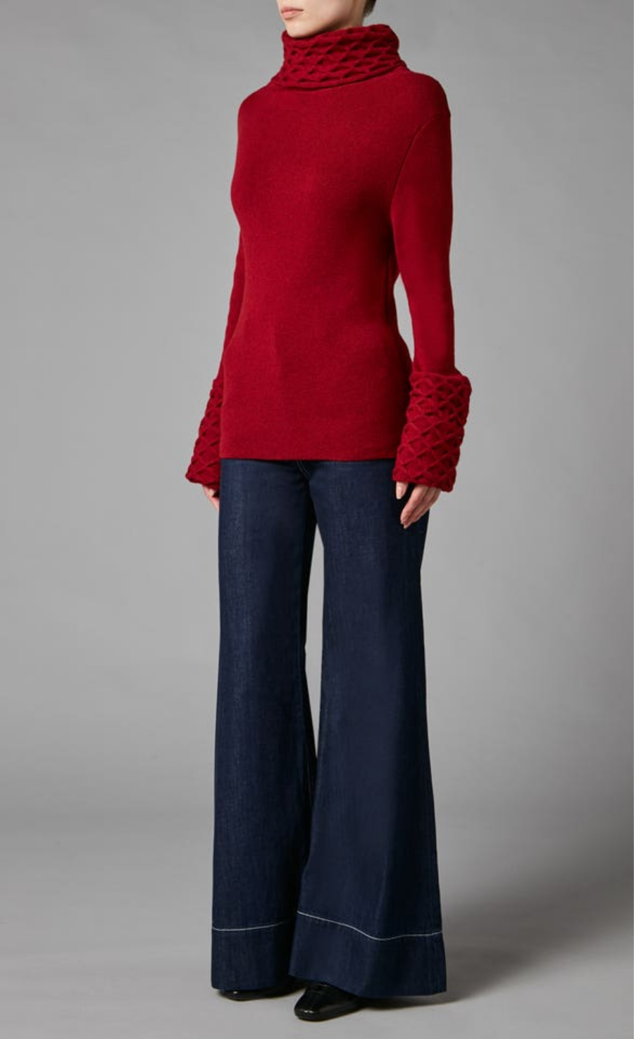 Honeycomb Knit Longer Sleeve Jumper - Ruby Red