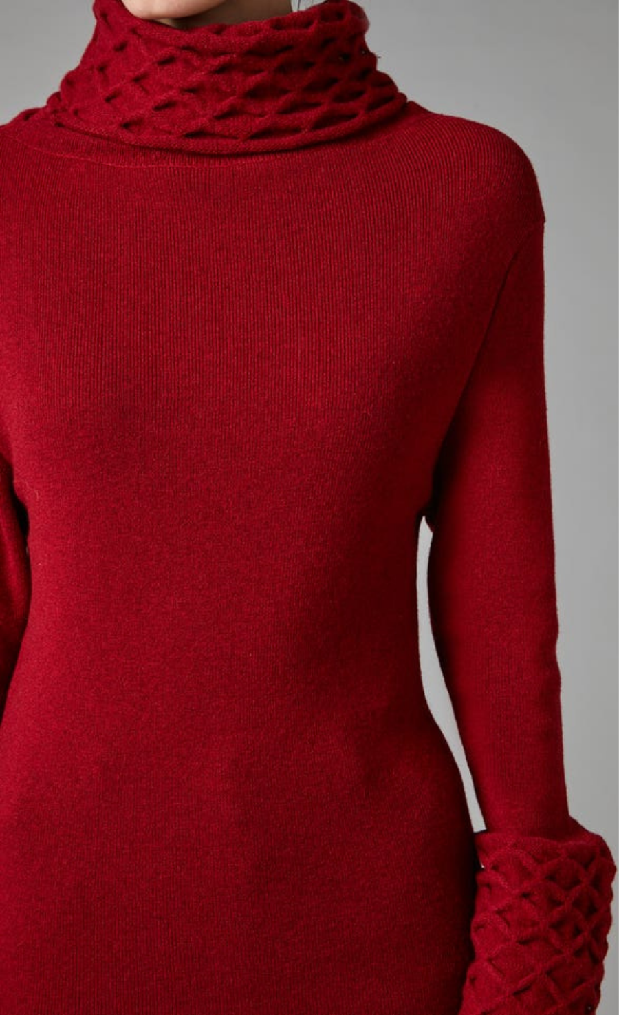 Honeycomb Knit Longer Sleeve Jumper - Ruby Red