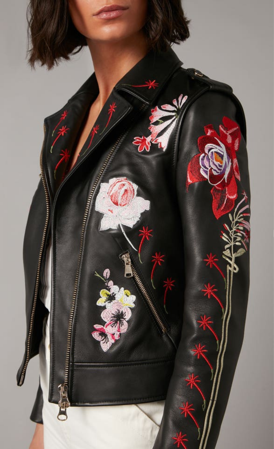 Leather jacket embroidered flowers online
