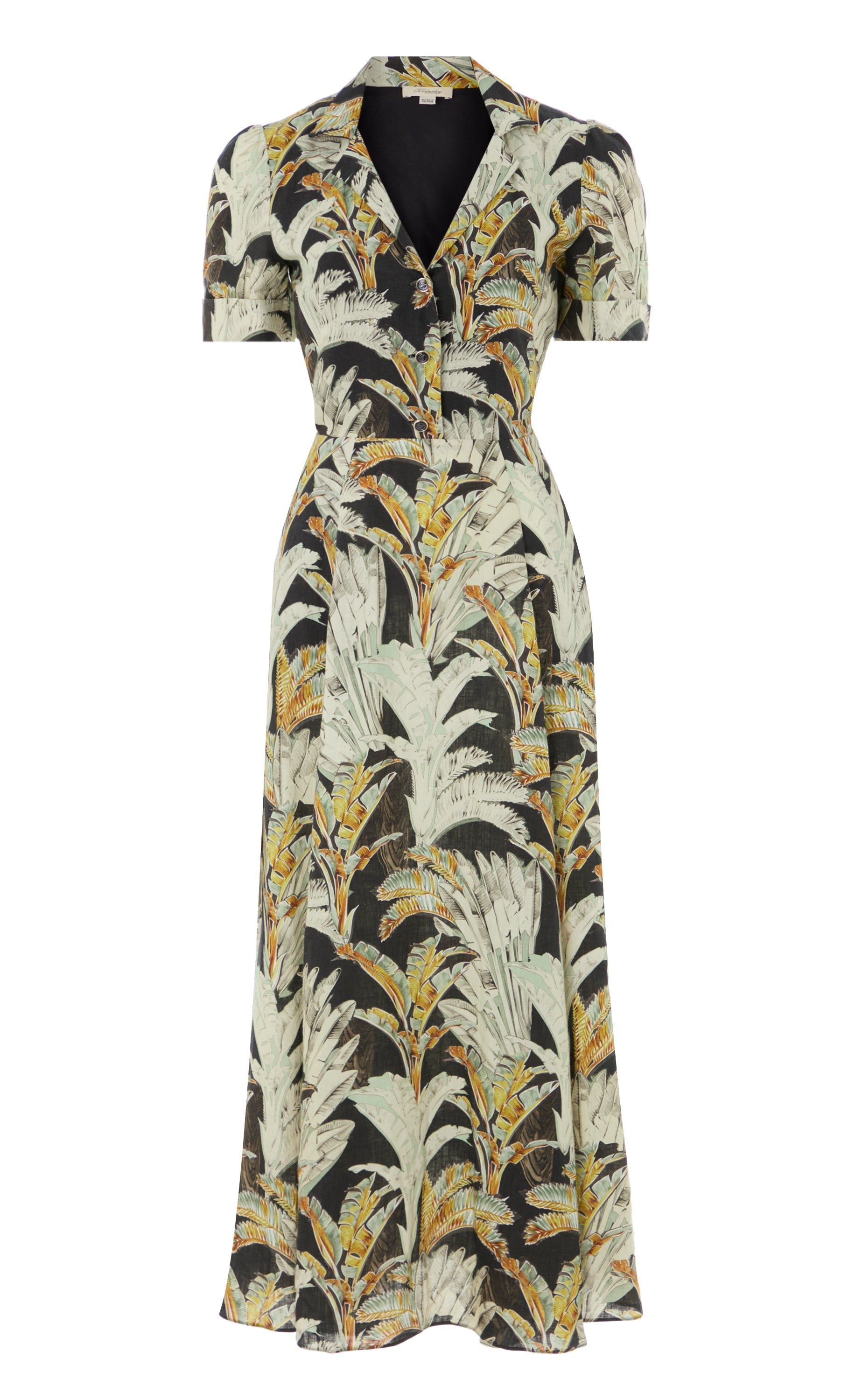 Baxter Linen Sleeved Dress - Black/Khaki | Dresses & Jumpsuits