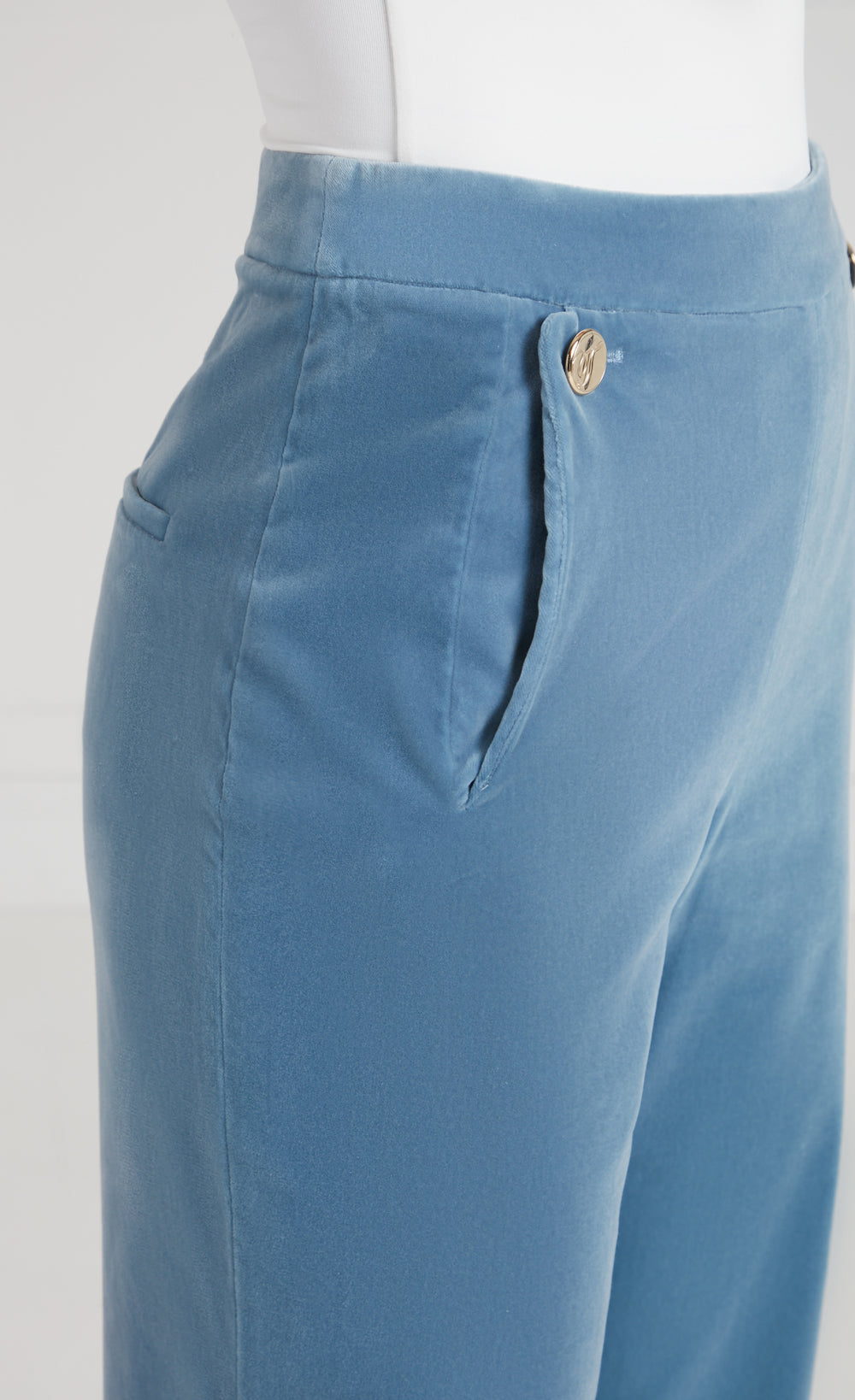 Clove Velvet Waisted Trousers - Ice Blue
