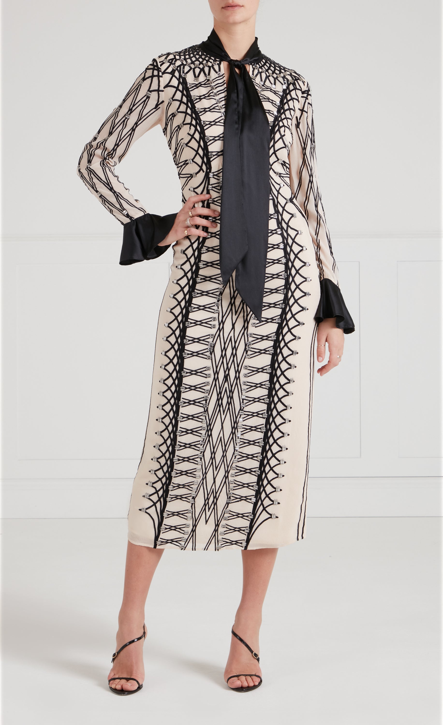 Cressida Tie Dress - Almond & Black