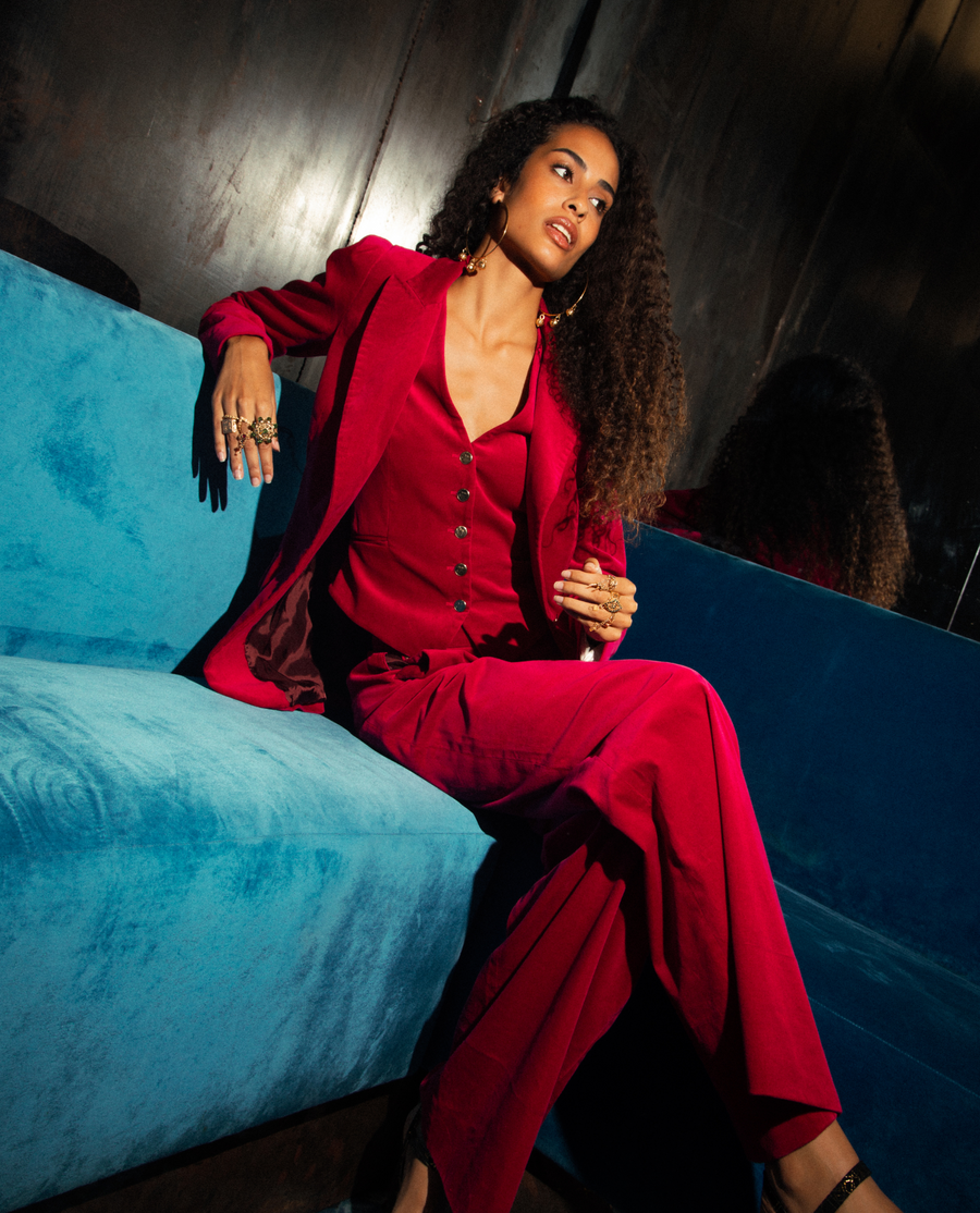 Clove Velvet Waisted Trousers - Ice Blue main image 0