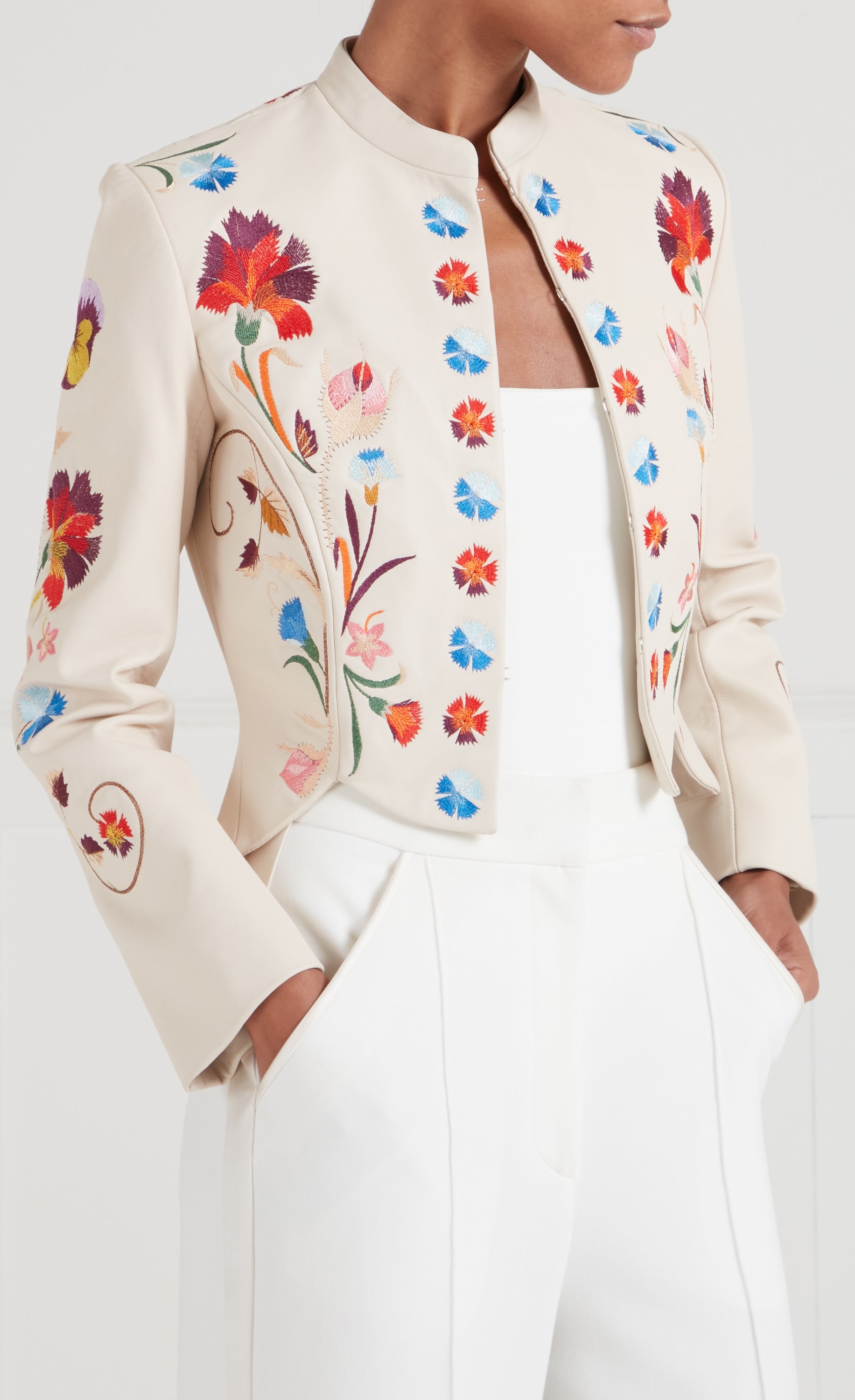 Toledo Fitted Leather Jacket - Ivory