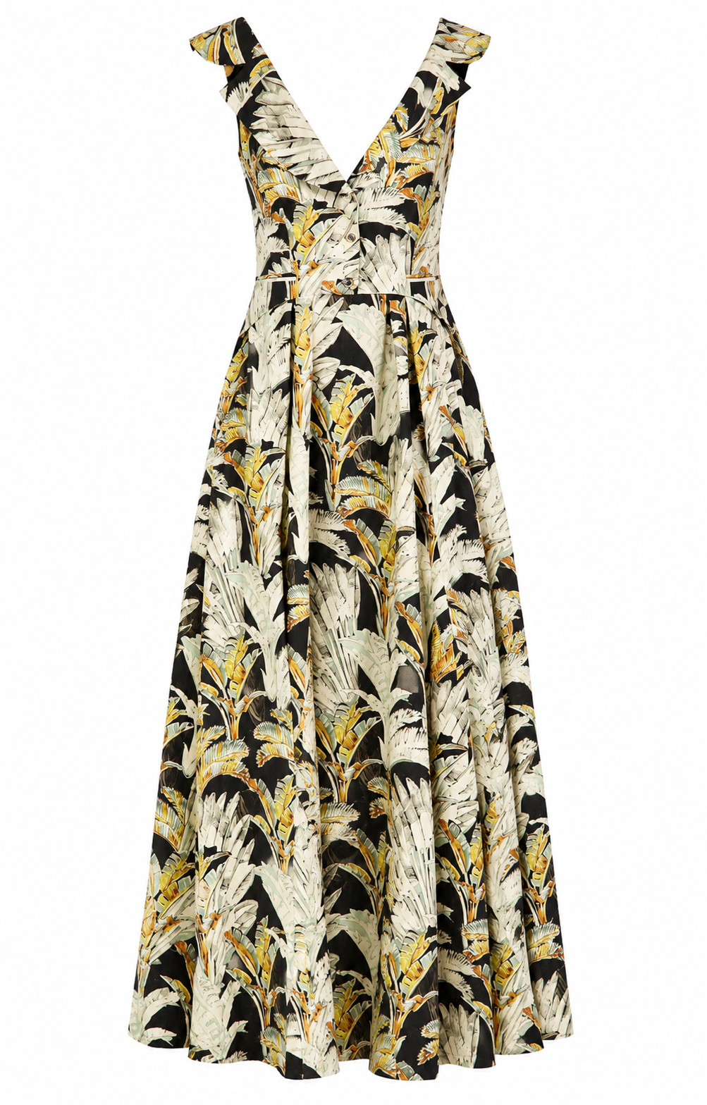 Baxter Linen Full Length Dress - Black/Khaki