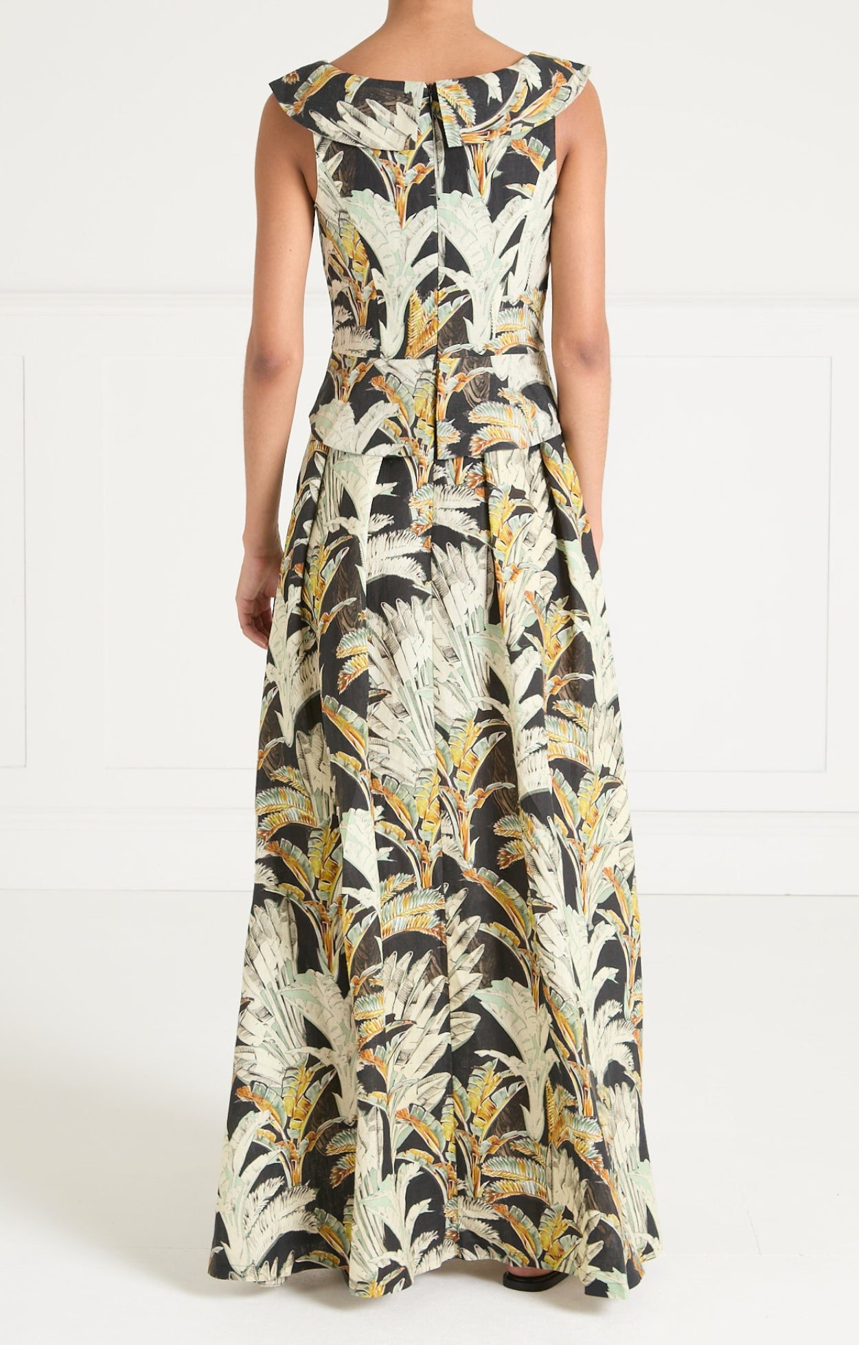 Baxter Linen Full Length Dress - Black/Khaki