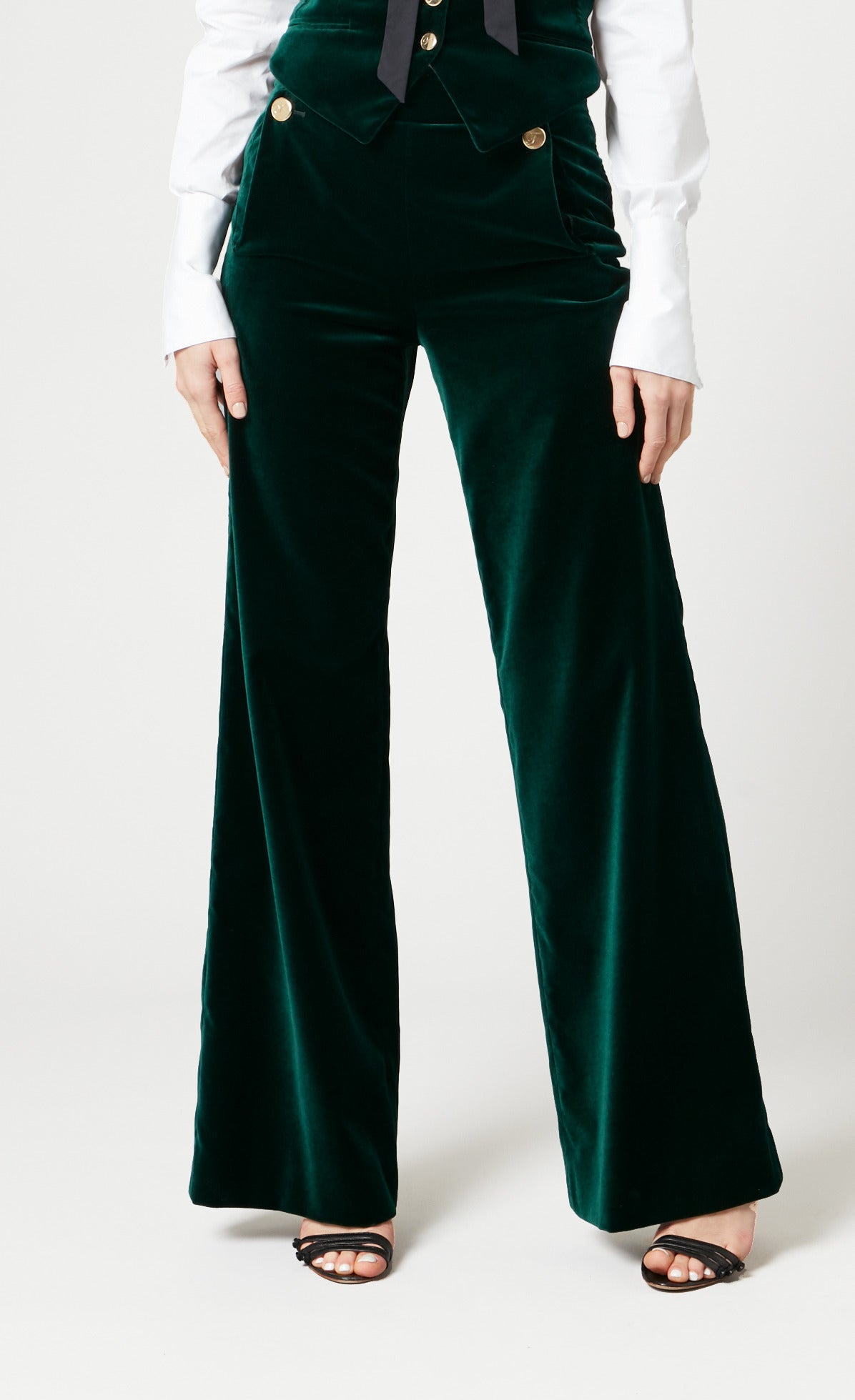 Clove Velvet Waisted Trousers - Emerald