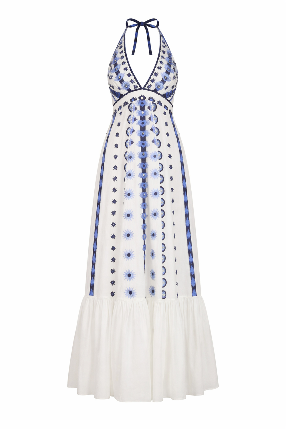 Edith Halter Dress - White & Blue