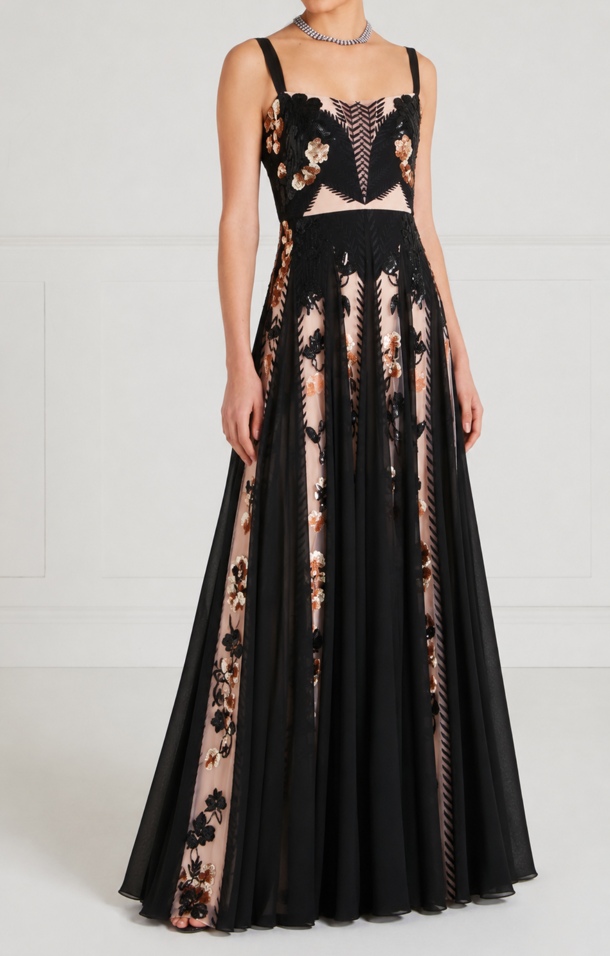 Gilded Strappy Gown - Almond