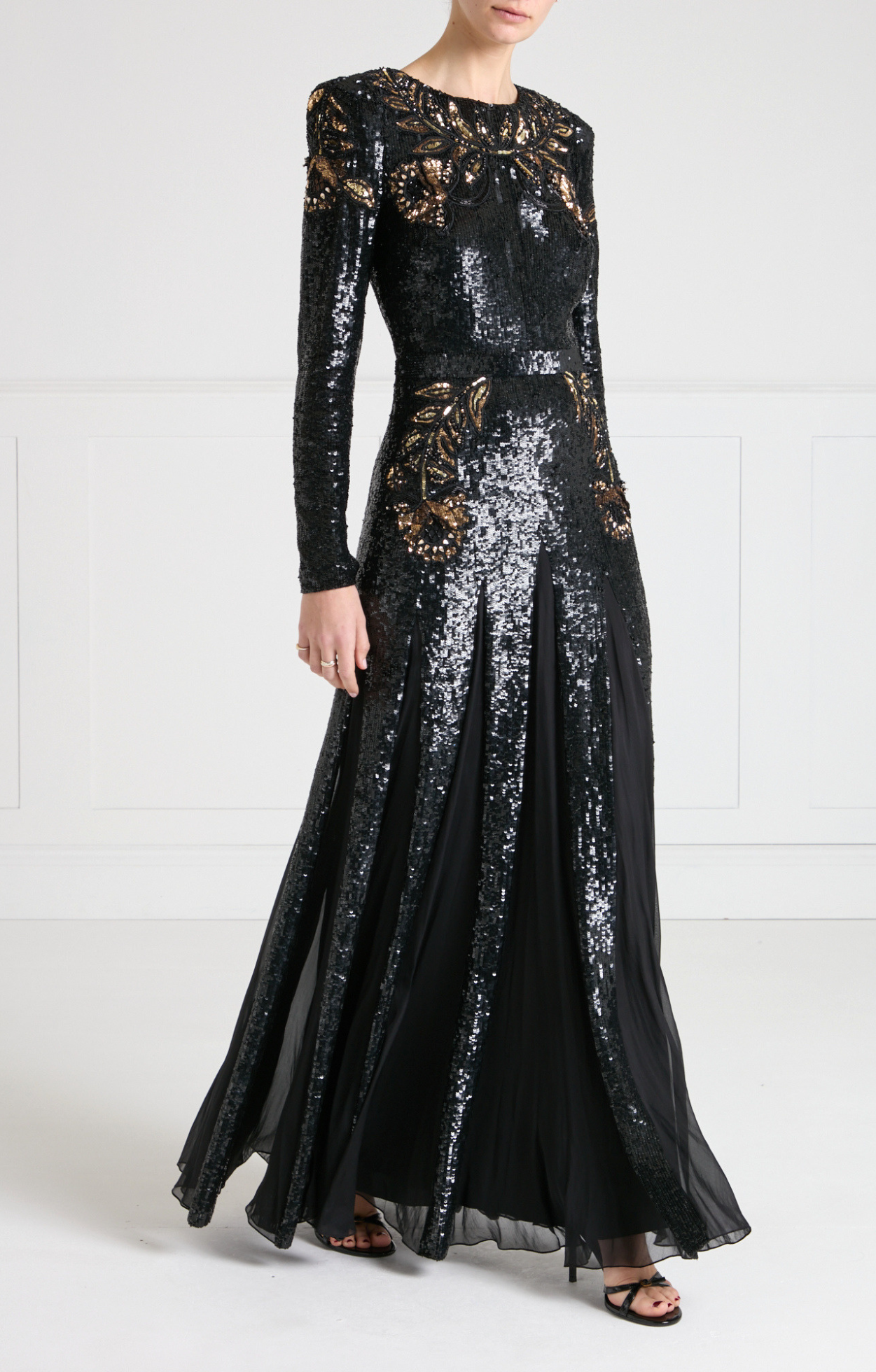black and gold evening dresses uk Elegant One-Shoulder Black And Gold Evening Gown Wedding Guest Dresses VOS LEE